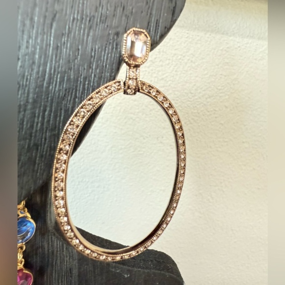 Vintage Givenchy Crystal Pave Open‎ Oval Drop Earrings Gold Tone Signed